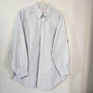 Brooks Brothers Blue White Stripped 100% Cotton Dress Shirt Size 17-1/2/34